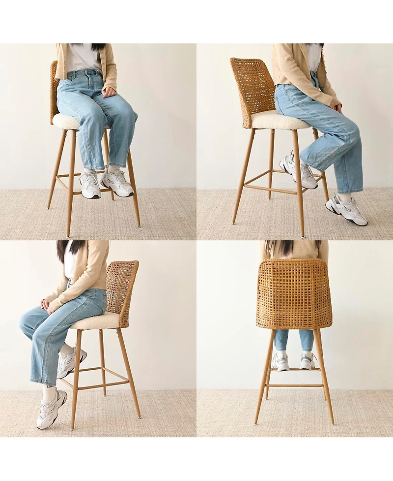 Maison Boucle 27 Inch Rattan Boucle Counter Stool Set Of 3-Maison Boucle