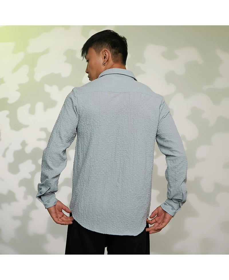 Men's Icy Blue Cubic-Seersucker Shirt