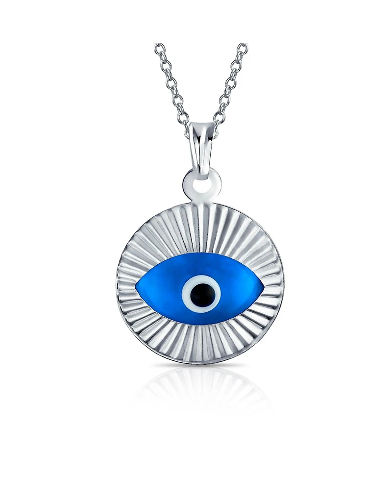 Bling Jewelry Turkish Spiritual Protection Amulet Charm Round Circle Moving Floating Evil Eye Pendant Necklace Rose Gold Plated .925 Sterling Silver