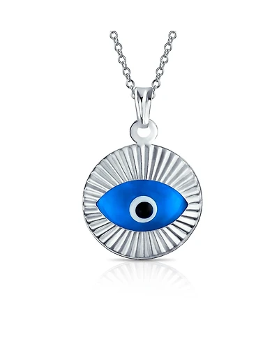 Bling Jewelry Turkish Spiritual Protection Amulet Charm Round Circle Moving Floating Evil Eye Pendant Necklace Rose Gold Plated .925 Sterling Silver