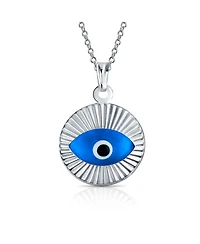Bling Jewelry Turkish Spiritual Protection Amulet Charm Round Circle Moving Floating Evil Eye Pendant Necklace Rose Gold Plated .925 Sterling Silver