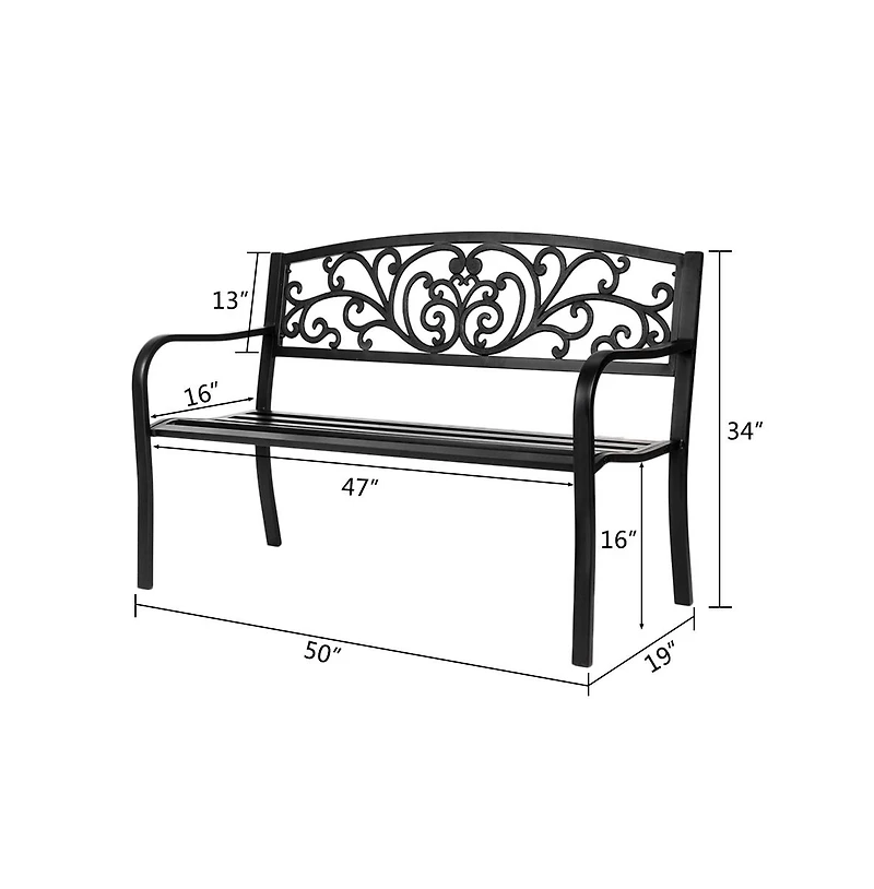 Slickblue 50'' Iron & Pvc Outdoor Bench – Durable Courtyard Park Seating for Leisure and Relaxation