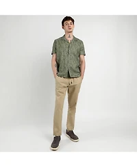 Men's Olive Green Embroidered Geometric-Lined Shirt