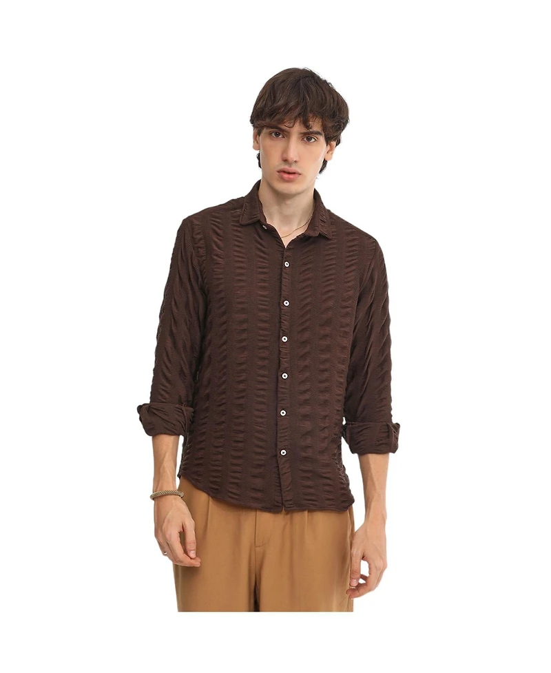 Men's Chocolate Brown Chunky-Seersucker Shirt