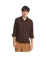 Men's Chocolate Brown Chunky-Seersucker Shirt