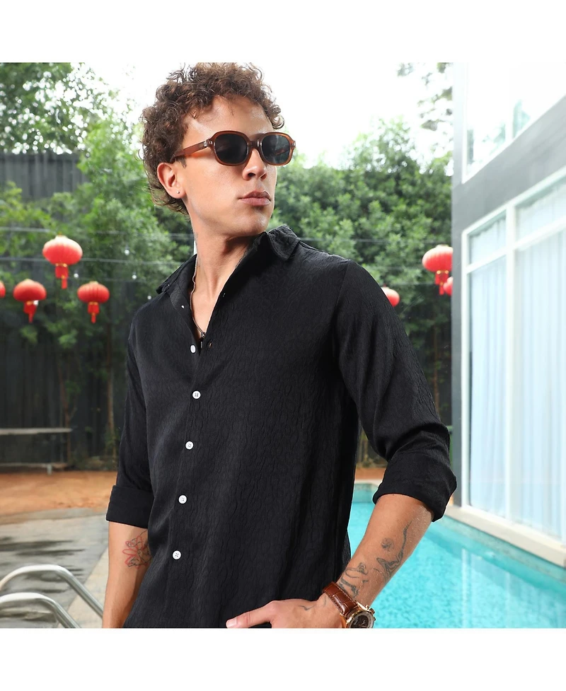 Campus Sutra Men's Onyx Black Abstract-Textured Shirt