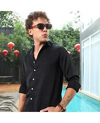 Campus Sutra Men's Onyx Black Abstract-Textured Shirt