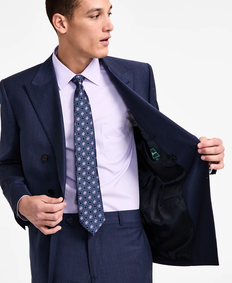 B by Brooks Brothers Men's Pinstriped Wool-Blend Classic-Fit Double-Breasted Suit Separates Jacket