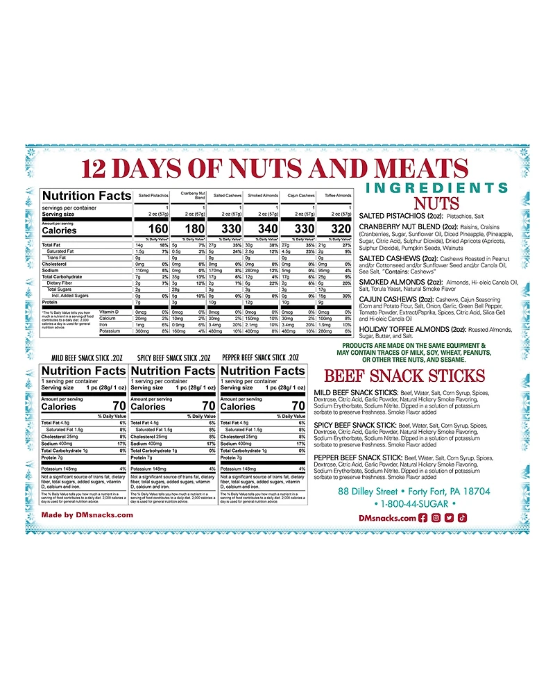 Dm Snacks 12 Days of Winter Wonder Savory Meat Sticks Nut Medley Advent Calendar, 12 Piece