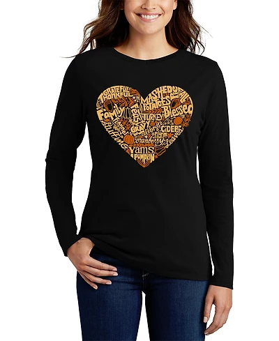 La Pop Art Women's Thanksgiving Heart Word Long Sleeve T-Shirt
