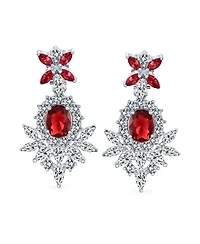 Bling Jewelry Black Cubic Zirconia Statement Dangle Formal Art Deco Style Chandelier Clip On Earrings Prom Silver Plated