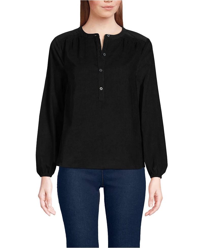 Lands' End Women's Pinwale Cord Smocked Popover Shirt