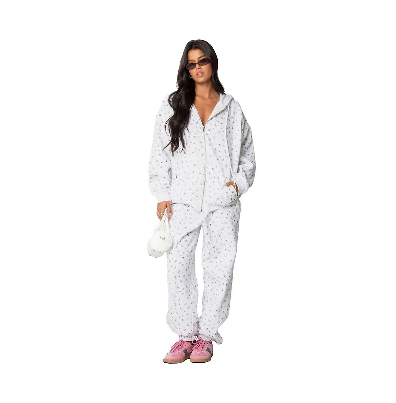 Edikted Womens Bouquet Oversized Zip Up Hoodie