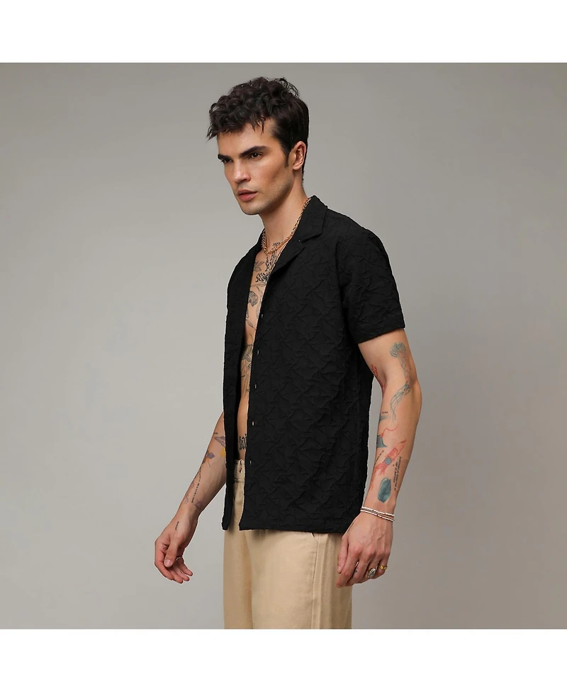 Campus Sutra Men's Onyx Black Crumble Textured Shirt