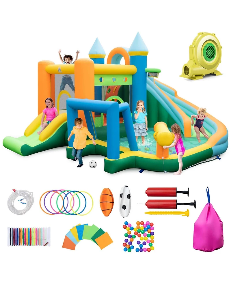 Costway Inflatable Water Slide Kids Blow up Pool Park Climbing Wall with 735W Blower