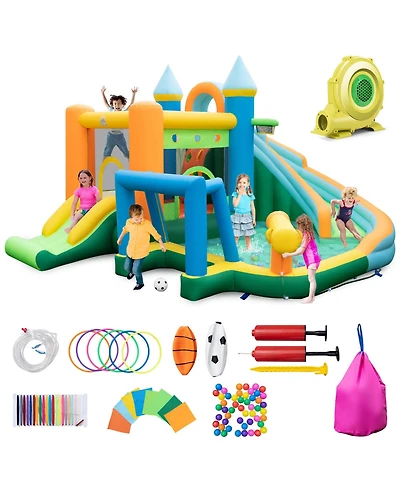 Costway Inflatable Water Slide Kids Blow up Pool Park Climbing Wall with 735W Blower