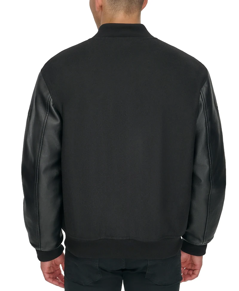 Dockers Men's Mixed-Media Varsity D Bomber Jacket