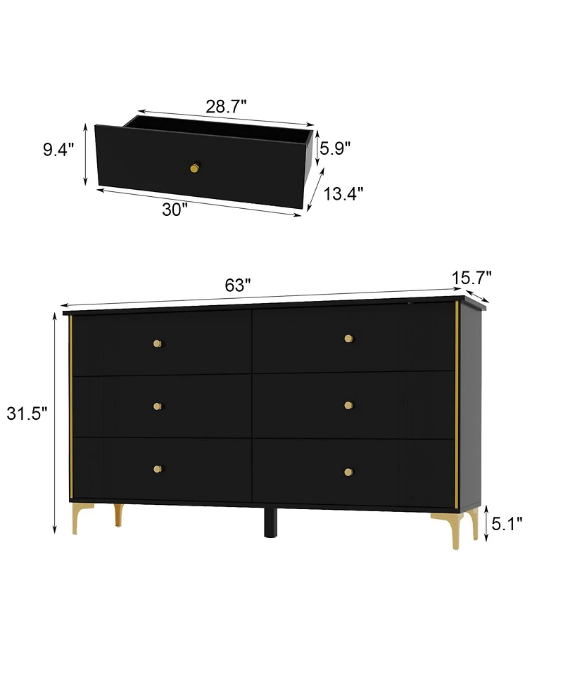 Homsee White Wooden Storage Cabinet Bedside Chest with 6-Drawer