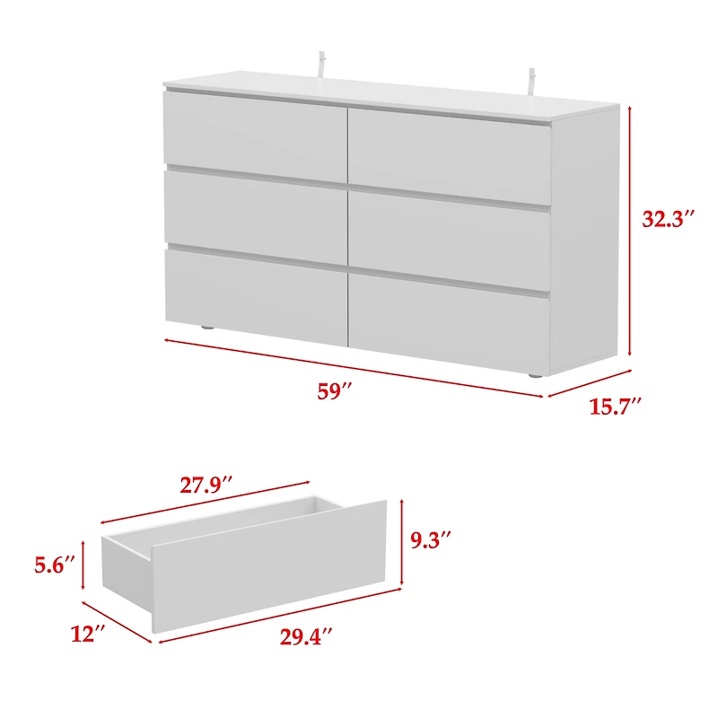 Homsee 6-Drawers White Wood Chest of Drawer Cabinet Organizer