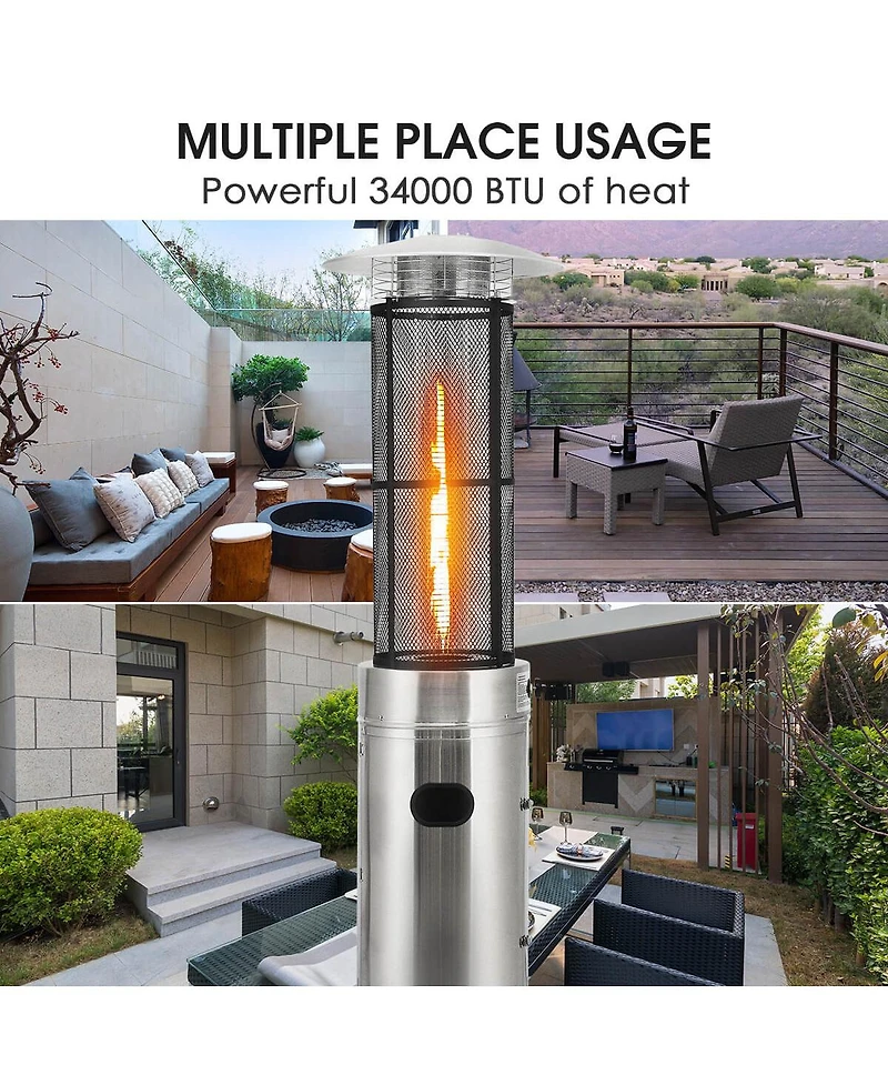 Sugift 34000 Btu Stainless Steel Round Glass Tube Patio Heaters