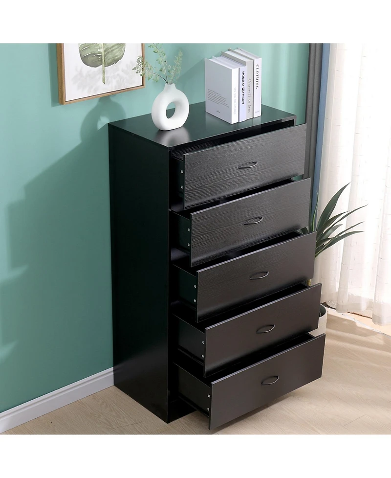 Sugift 5 Drawer Dresser Modern Wood Chest of Drawers for Bedroom