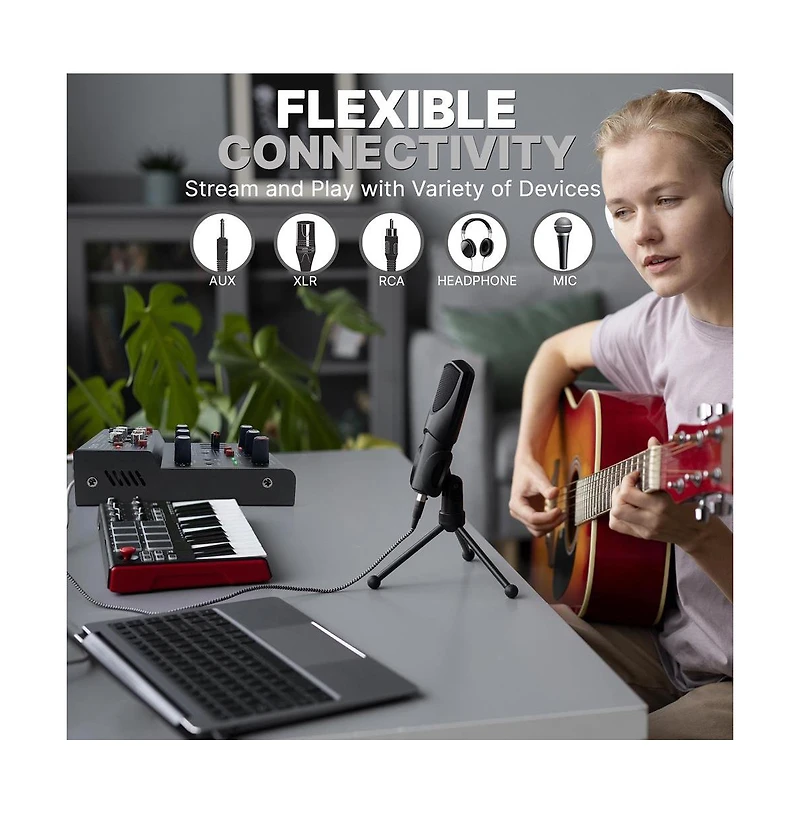 Pyle Compact Bluetooth Dj Mixer Interface with Usb Audio and Phantom Power