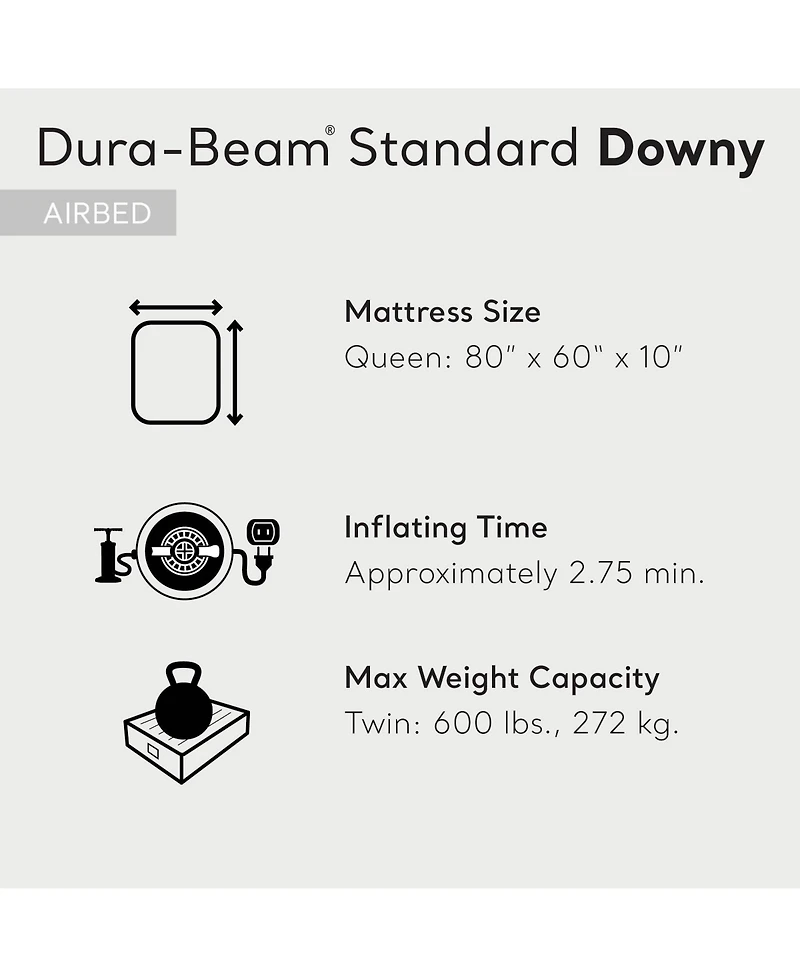 Intex 10 Inch Dura Beam Rectangular Standard Downy Air Mattress, Queen (2 Pack)