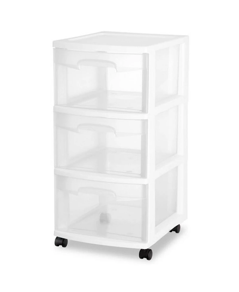 Sterilite 3 Drawer Storage Cart, Plastic Rolling Organizer with Wheels, 2 Pack