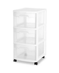 Sterilite 3 Drawer Storage Cart, Plastic Rolling Organizer with Wheels, 2 Pack