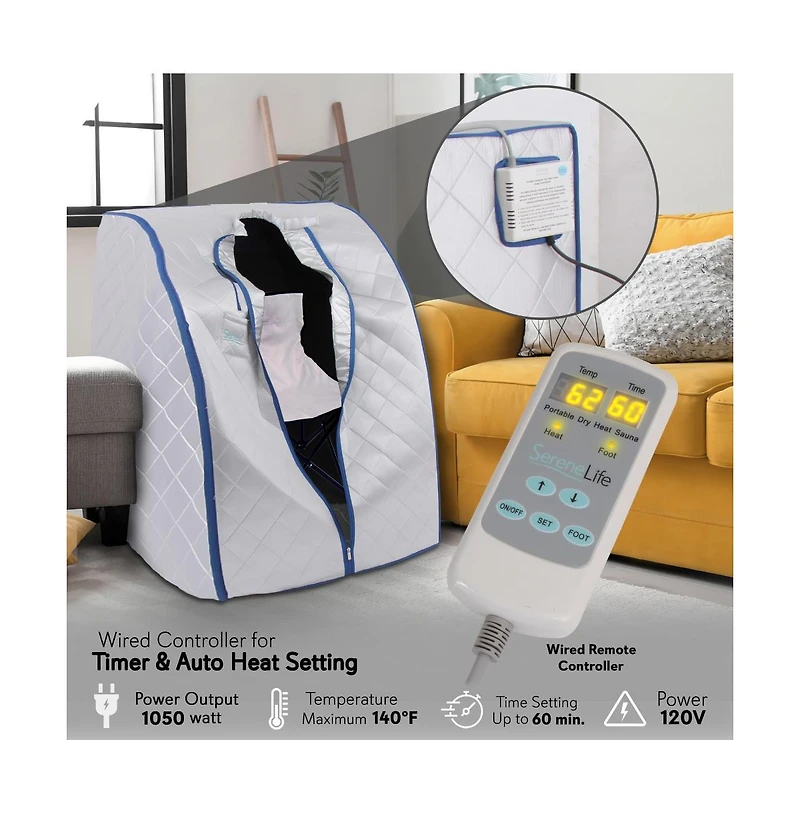 SereneLife Personal Detox Home Sauna With Foldable Chair and Heated Foot Pad (Silver)