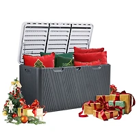 Aoodor 85 Gallon Deck Box, Lockable Storage Uv Resistant Container with Hydraulic Rods for Patio Furniture Outdoor Cushions, Garden Tools and Sports E