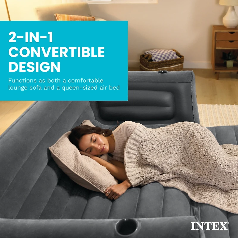 Intex Inflatable Pull-Out Sofa Bed Sleep Away Futon Couch, Queen, Gray (2 Pack)