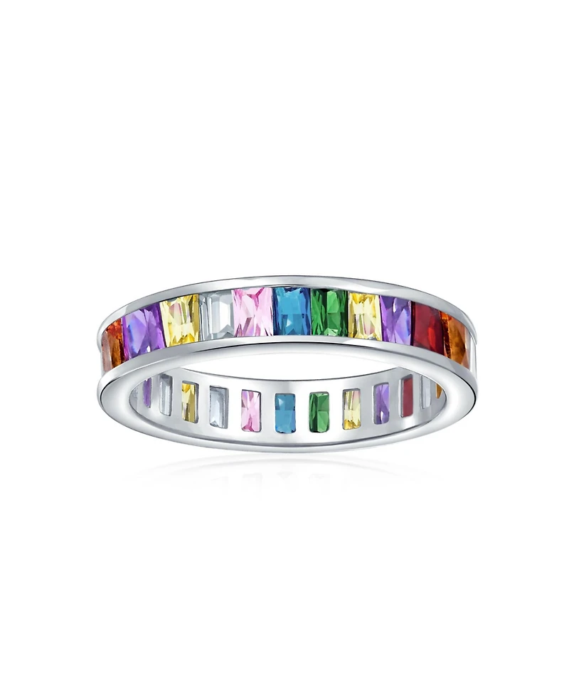 Bling Jewelry Colorful Rainbow Multi Color Cubic Zirconia Eternity Ring Band .925 Silver