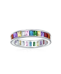 Bling Jewelry Colorful Rainbow Multi Color Cubic Zirconia Eternity Ring Band .925 Silver