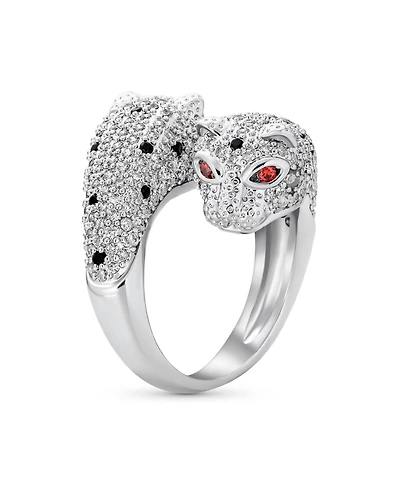 Bling Jewelry Red Eye Black White Cubic Zirconia Cz Fashion Leopard Panther Cat Statement Bypass Ring Rhodium Plated Brass