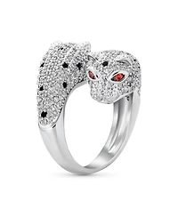 Bling Jewelry Red Eye Black White Cubic Zirconia Cz Fashion Leopard Panther Cat Statement Bypass Ring Rhodium Plated Brass