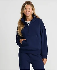 Lands' End Women's Relaxed Serious Sweats Long Sleeve Quarter Zip Sweatshirt