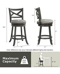 Swivel Bar Stools Set of 2 Counter Height Chairs with Hollow Back Soft-padded Seat