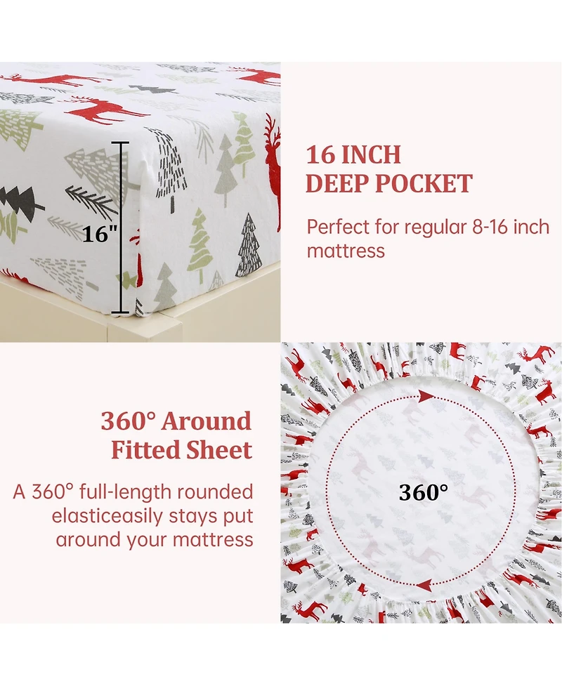gaomon 4 Pieces Christmas Cotton Flannel Bedding Sheet Set