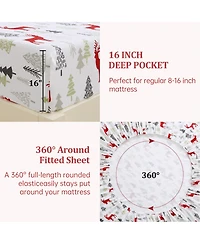 gaomon 4 Pieces Christmas Cotton Flannel Bedding Sheet Set
