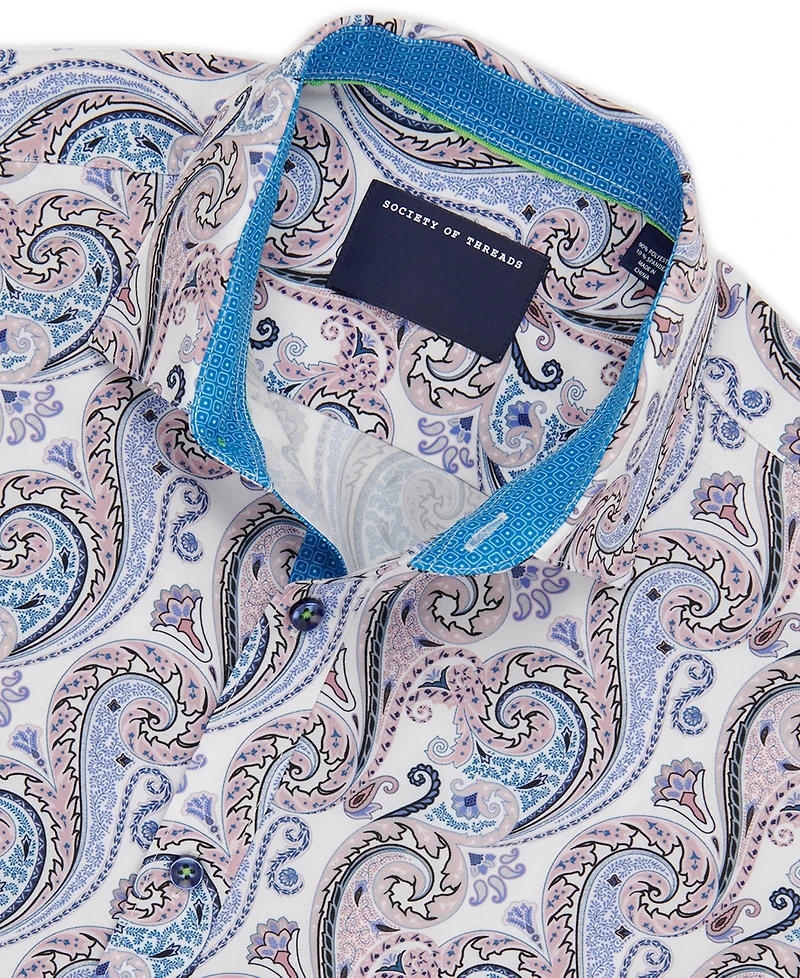 Men's Slim Fit Non-Iron Paisley-Print Performance Stretch Dress Shirt