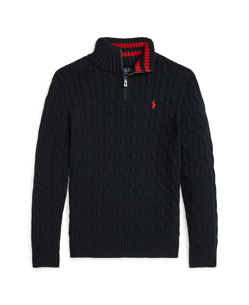 Polo Ralph Lauren Big Boys Cable-Knit Cotton Quarter-Zip Sweater