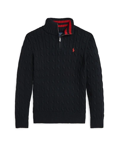 Polo Ralph Lauren Big Boys Cable-Knit Cotton Quarter-Zip Sweater