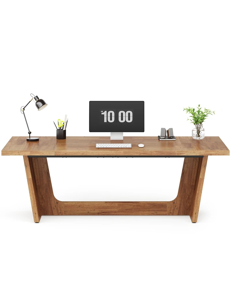 Tribesigns 70.87-Inch Executive Computer Desk: Large Home Office Desk with Solid Wooden Pedestal, Industrial Wood Study Writing Table, Workstation Bus