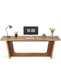 Tribesigns 70.87-Inch Executive Computer Desk: Large Home Office Desk with Solid Wooden Pedestal, Industrial Wood Study Writing Table, Workstation Bus