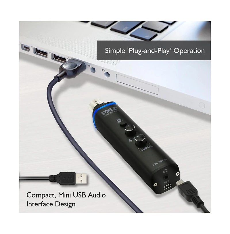 Pyle Xlr-to-usb Microphone Adaptor, Usb Mic Interface with Volume Control and +48V Phantom Power