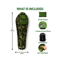 SereneLife Mummy Sleeping Bag With Travel Pillow and Compression Sack (Camouflage)