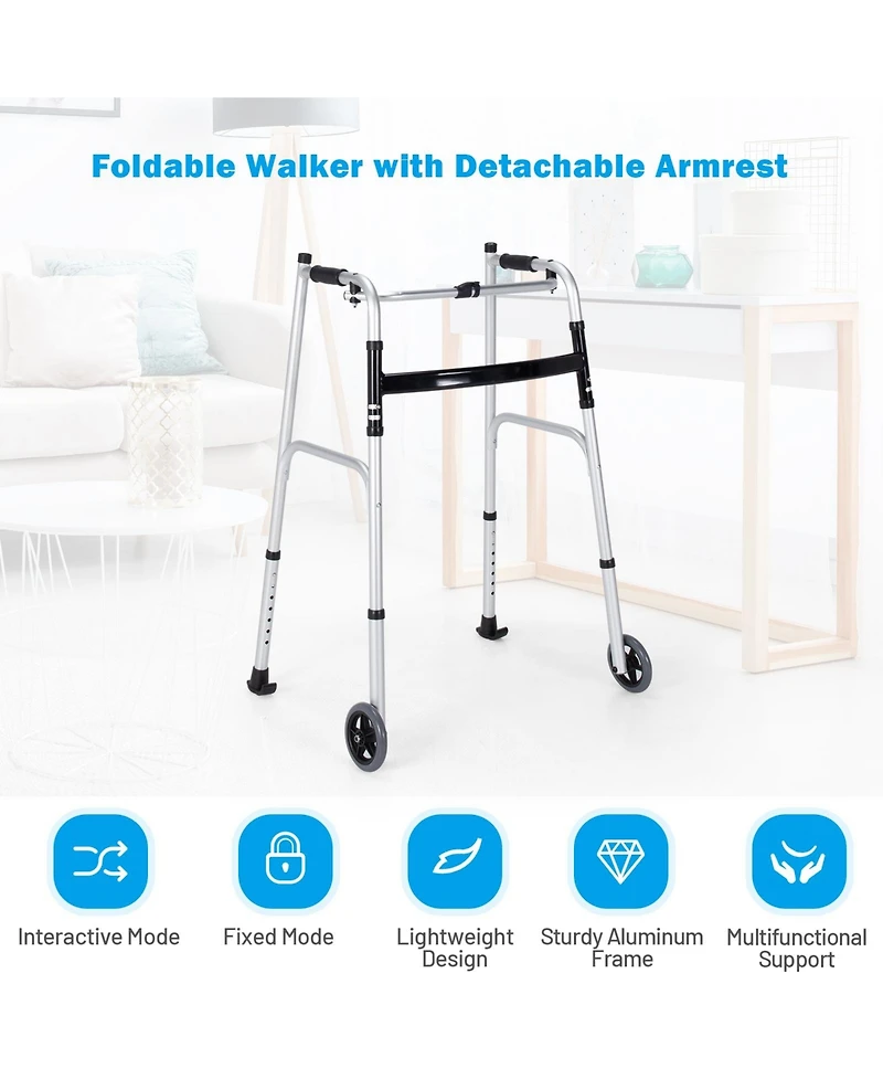 Sugift Folding Height Adjustable Walking Frame with Armrest Support-Silver