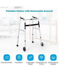 Sugift Folding Height Adjustable Walking Frame with Armrest Support-Silver