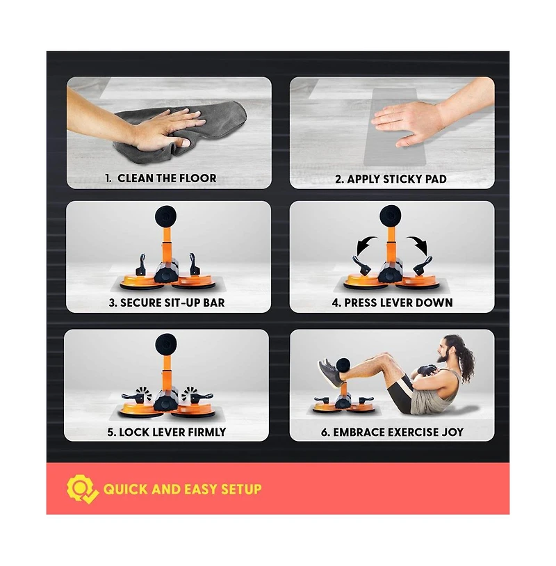 Squatz Abs Master Sit-Up Bar With Double Suction Cup for Abdominal Exercises